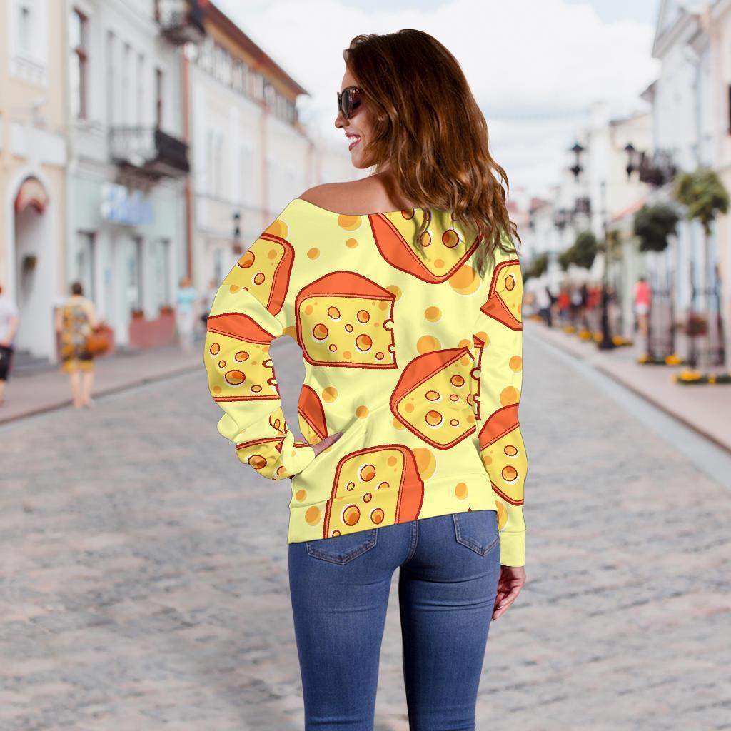 Cheese Print Pattern Women Off Shoulder Sweatshirt-grizzshop