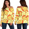 Cheese Print Pattern Women Off Shoulder Sweatshirt-grizzshop