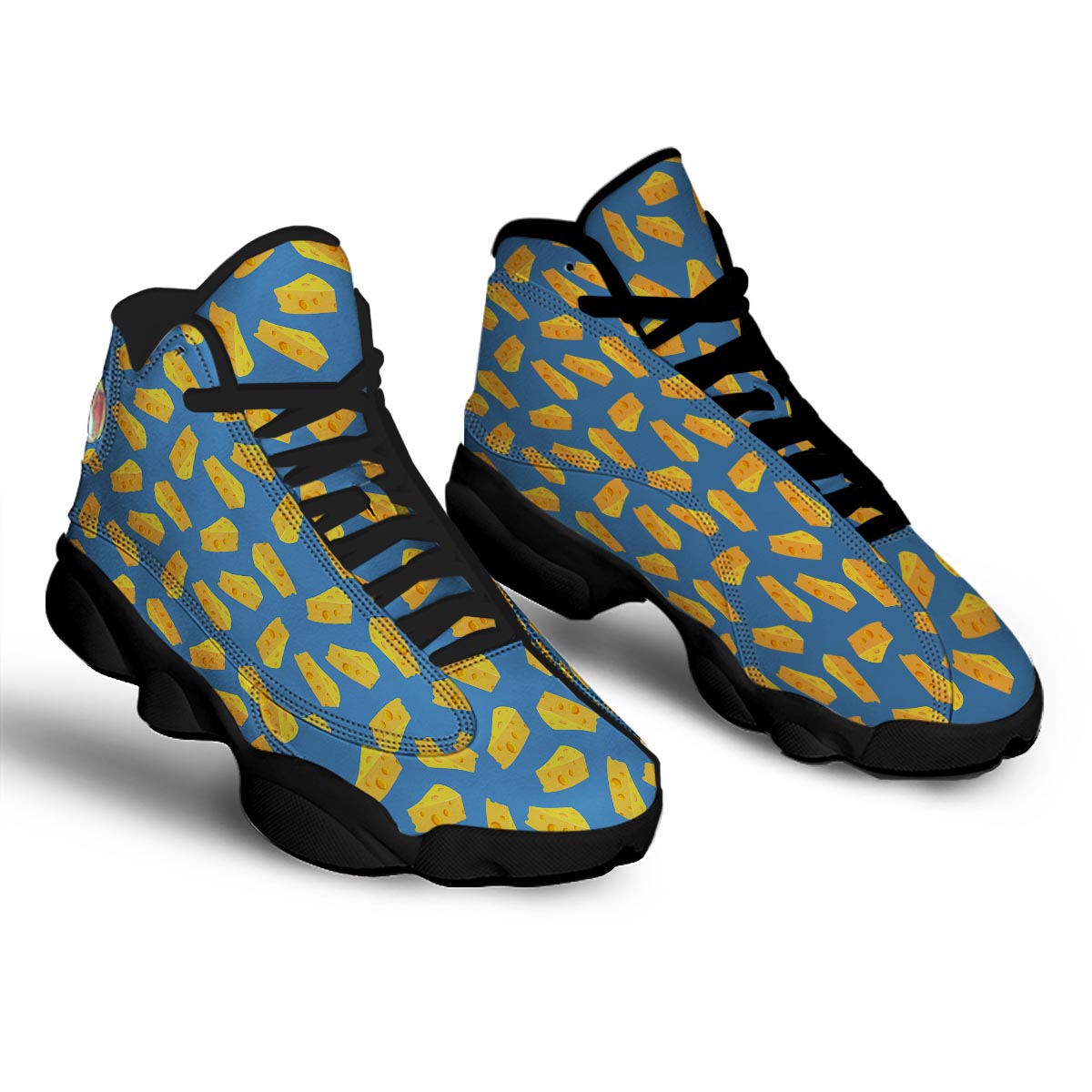 Cheese Slice Print Pattern Black Basketball Shoes-grizzshop