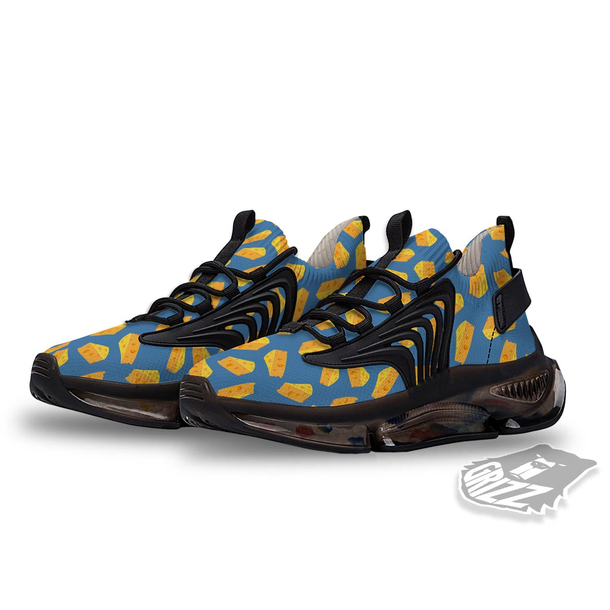 Cheese Slice Print Pattern Black Gym Shoes-grizzshop