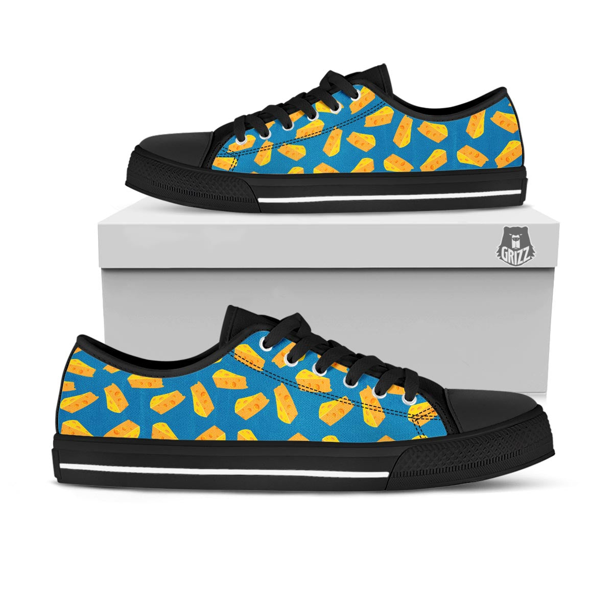 Cheese Slice Print Pattern Black Low Top Shoes-grizzshop