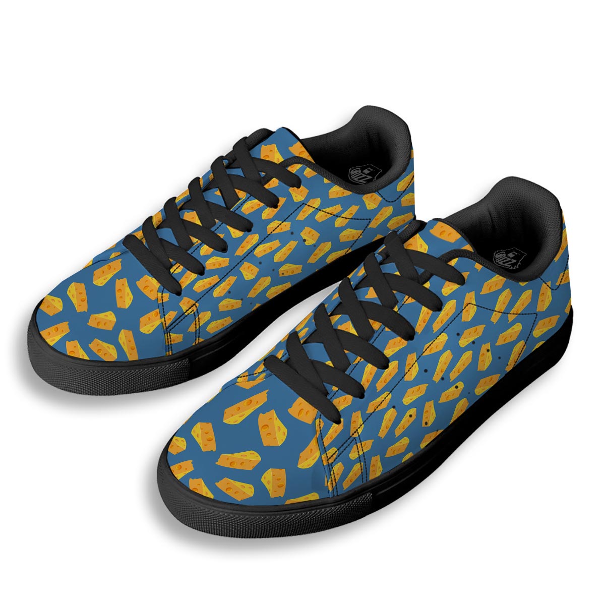 Cheese Slice Print Pattern Black Low Top Sneakers-grizzshop