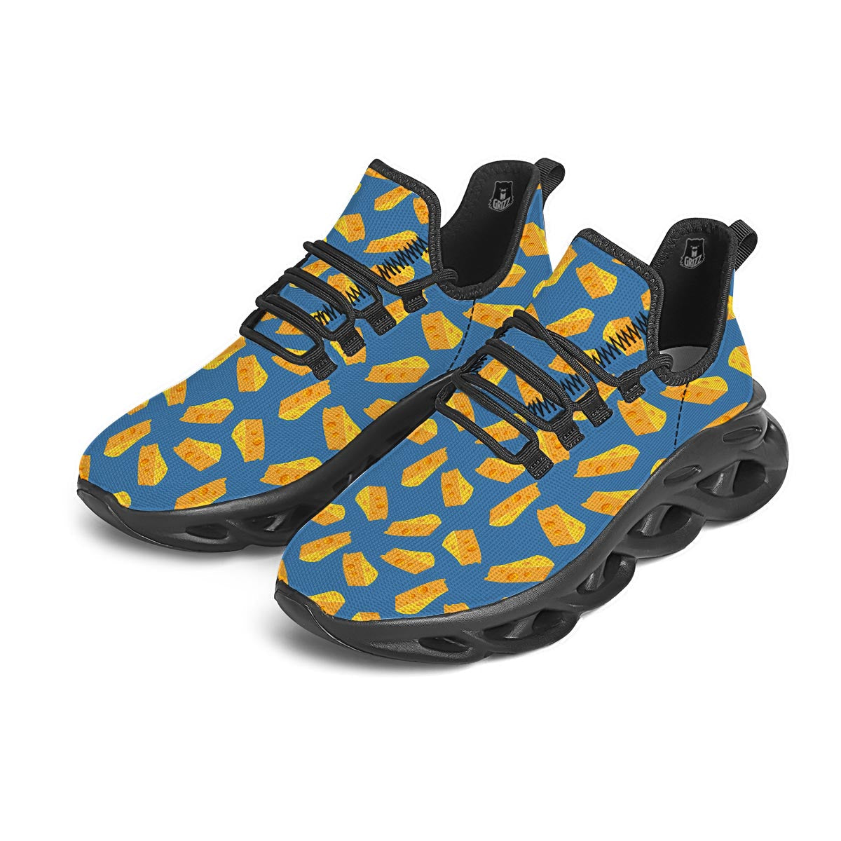 Cheese Slice Print Pattern Black Running Shoes-grizzshop