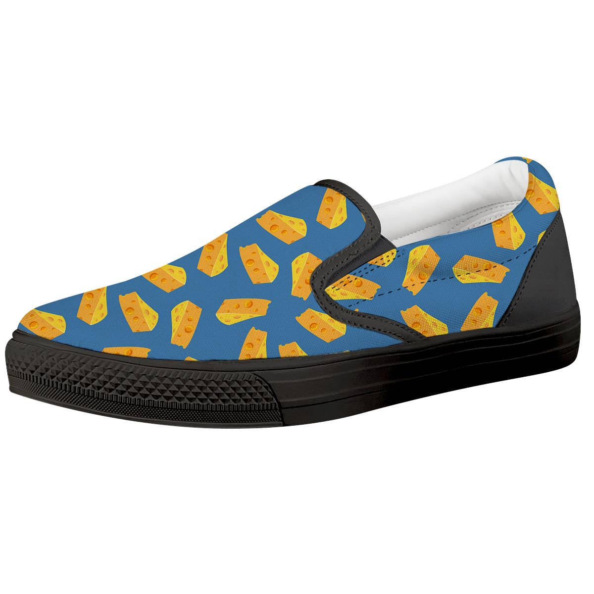 Cheese Slice Print Pattern Black Slip On Shoes-grizzshop
