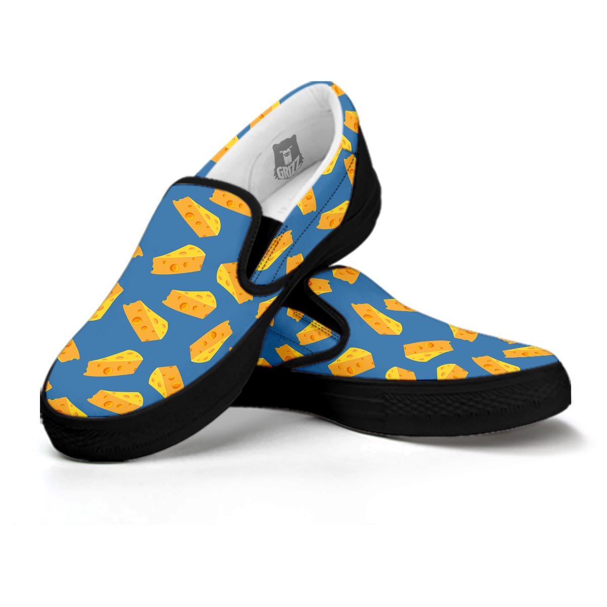 Cheese Slice Print Pattern Black Slip On Shoes-grizzshop