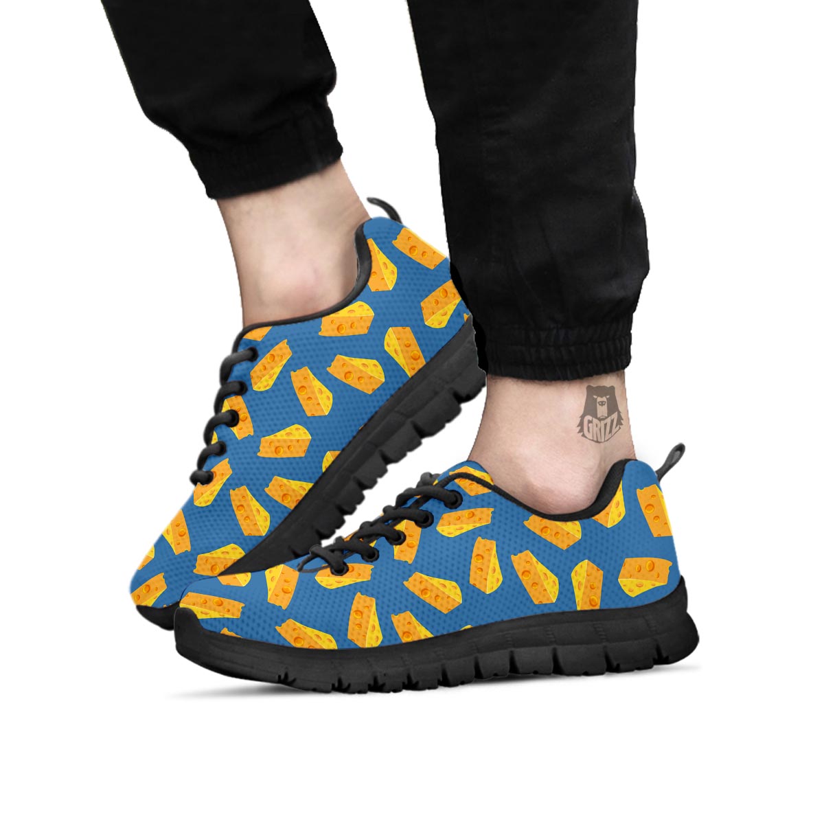 Cheese Slice Print Pattern Black Sneaker-grizzshop