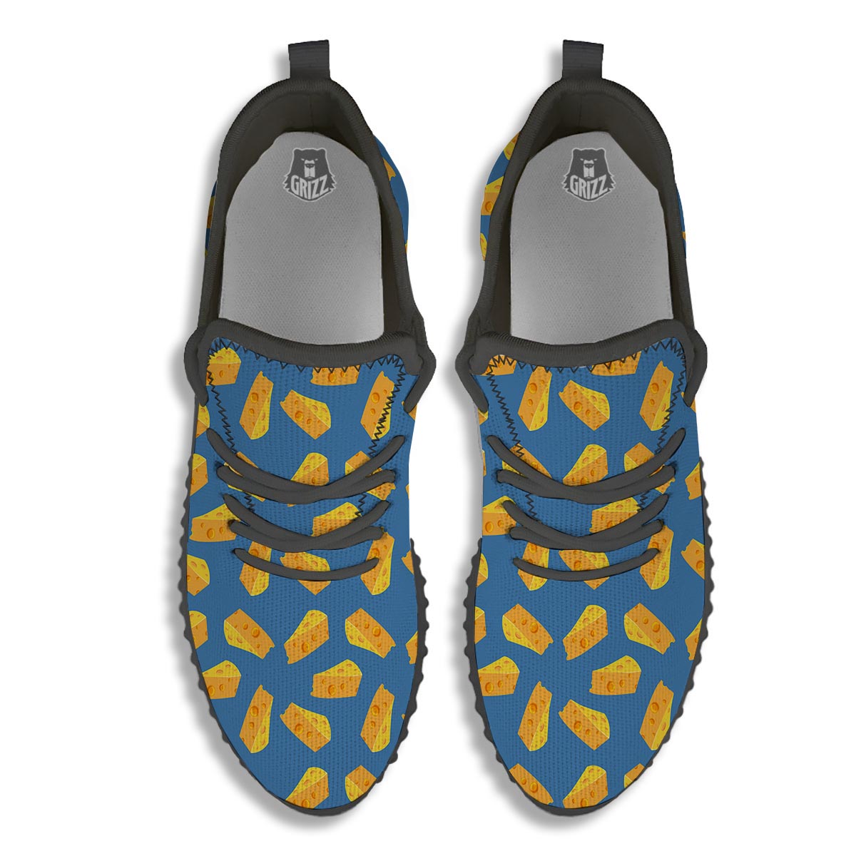 Cheese Slice Print Pattern Black Walking Shoes-grizzshop