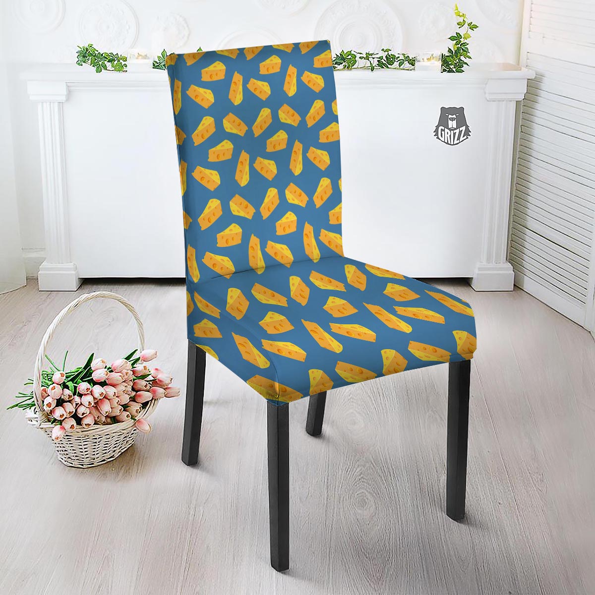 Cheese Slice Print Pattern Dining Chair Slipcover-grizzshop