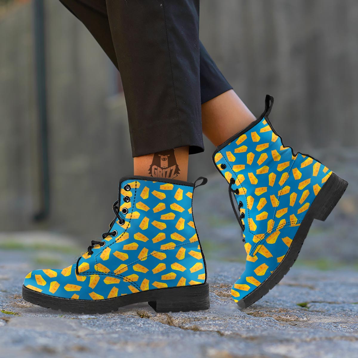 Cheese Slice Print Pattern Leather Boots-grizzshop