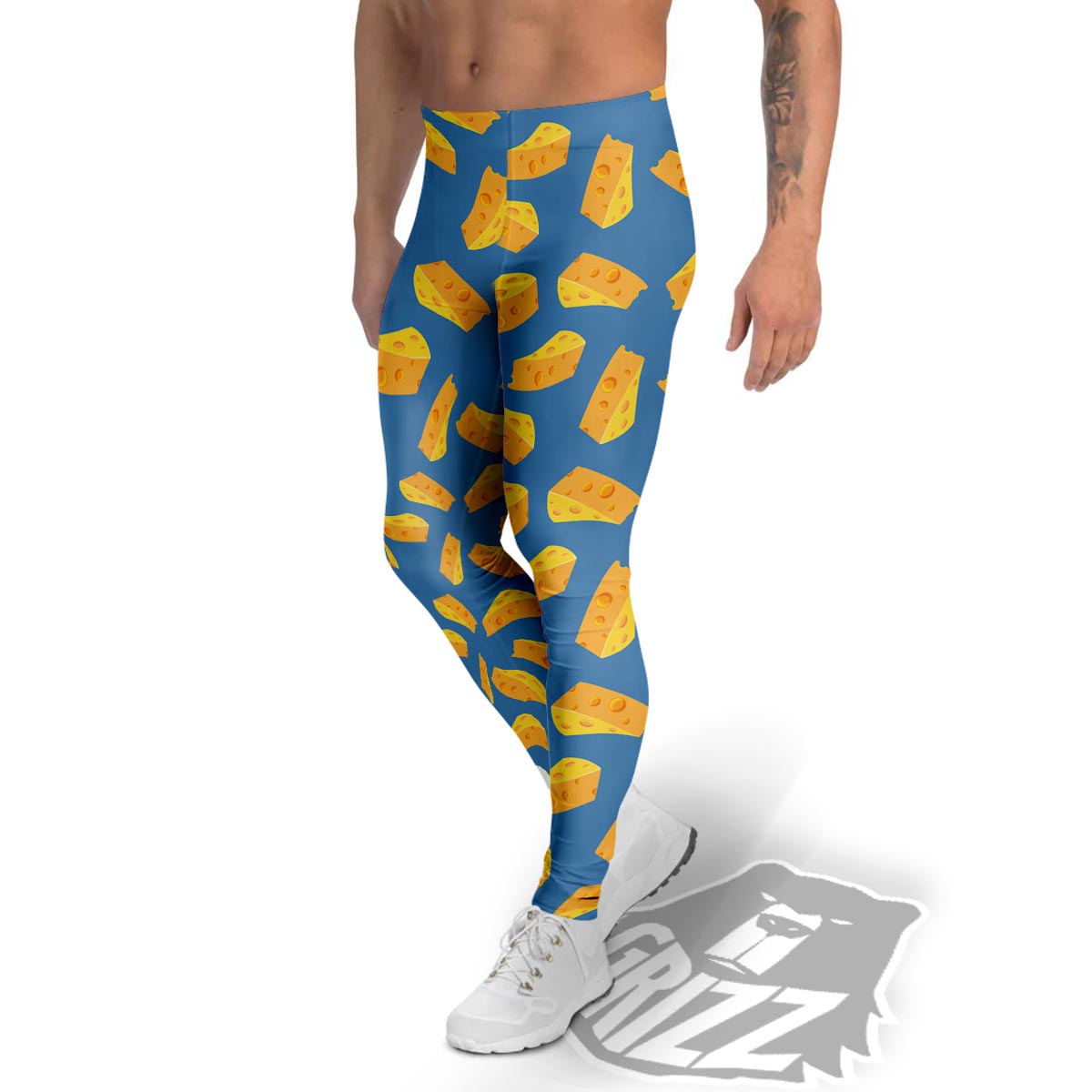 Cheese Slice Print Pattern Men's Leggings-grizzshop