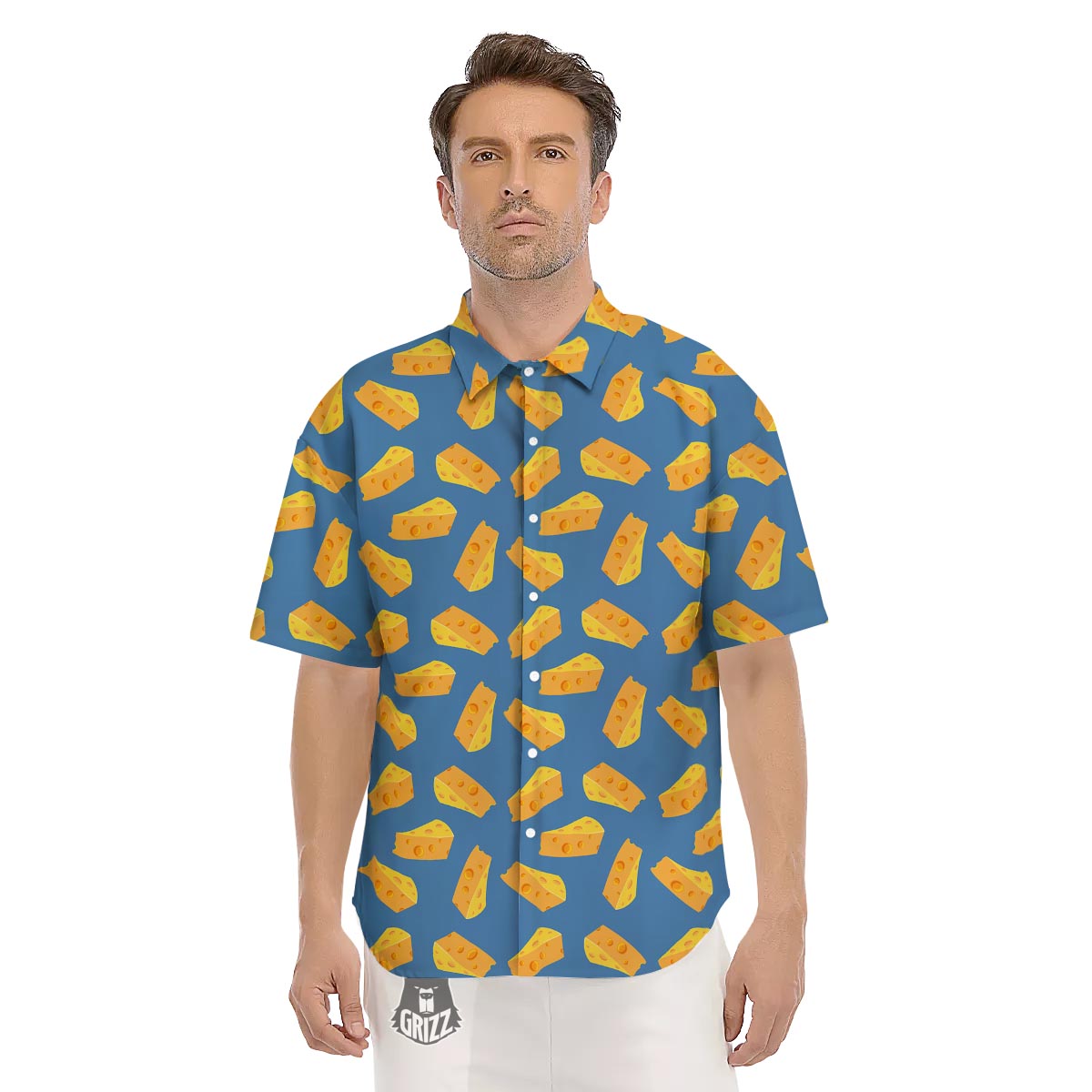 Cheese Slice Print Pattern Men's Short Sleeve Shirts-grizzshop