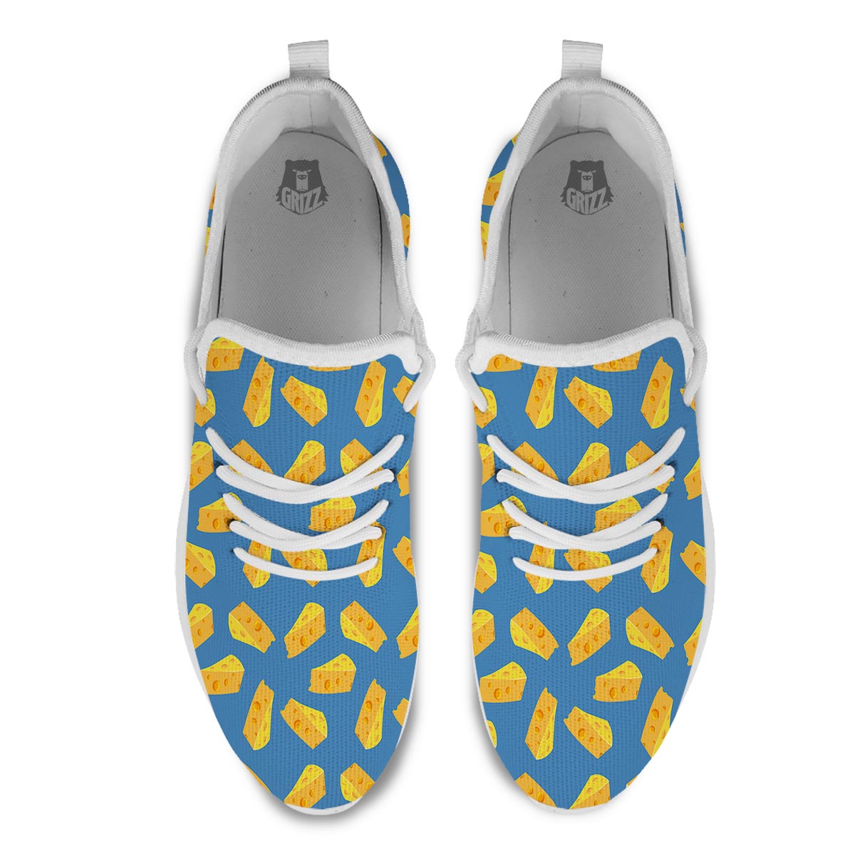 Cheese Slice Print Pattern White Athletic Shoes-grizzshop