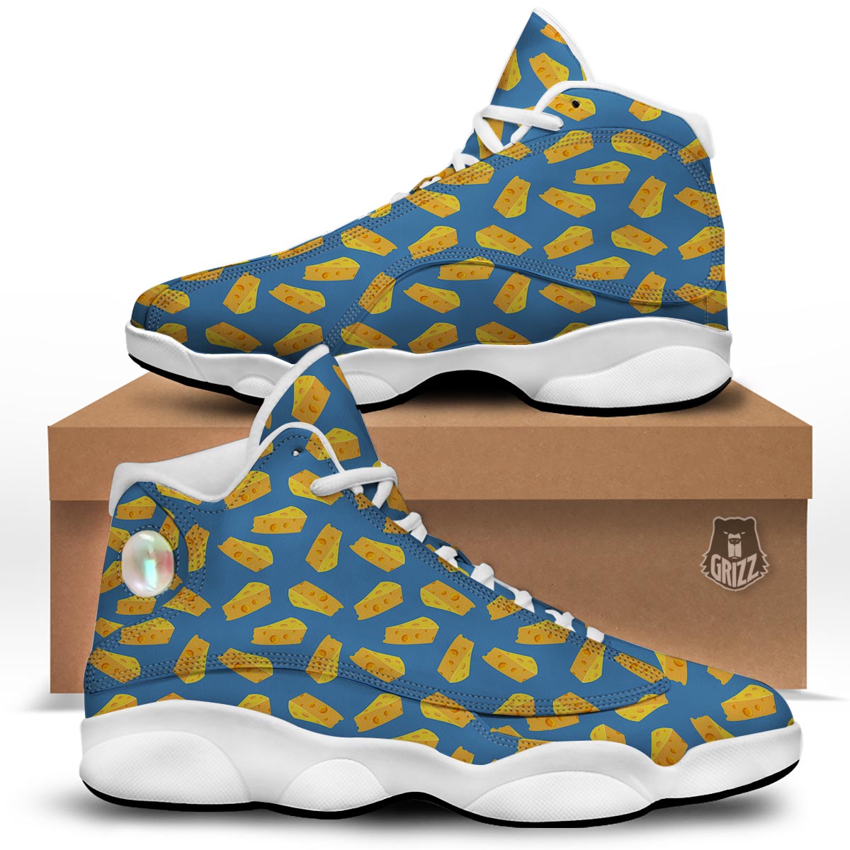 Cheese Slice Print Pattern White Basketball Shoes-grizzshop
