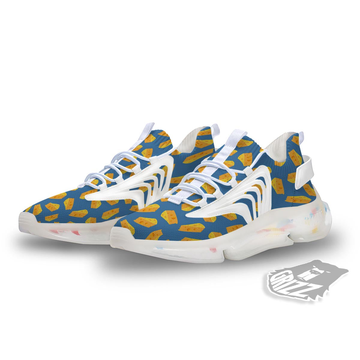 Cheese Slice Print Pattern White Gym Shoes-grizzshop