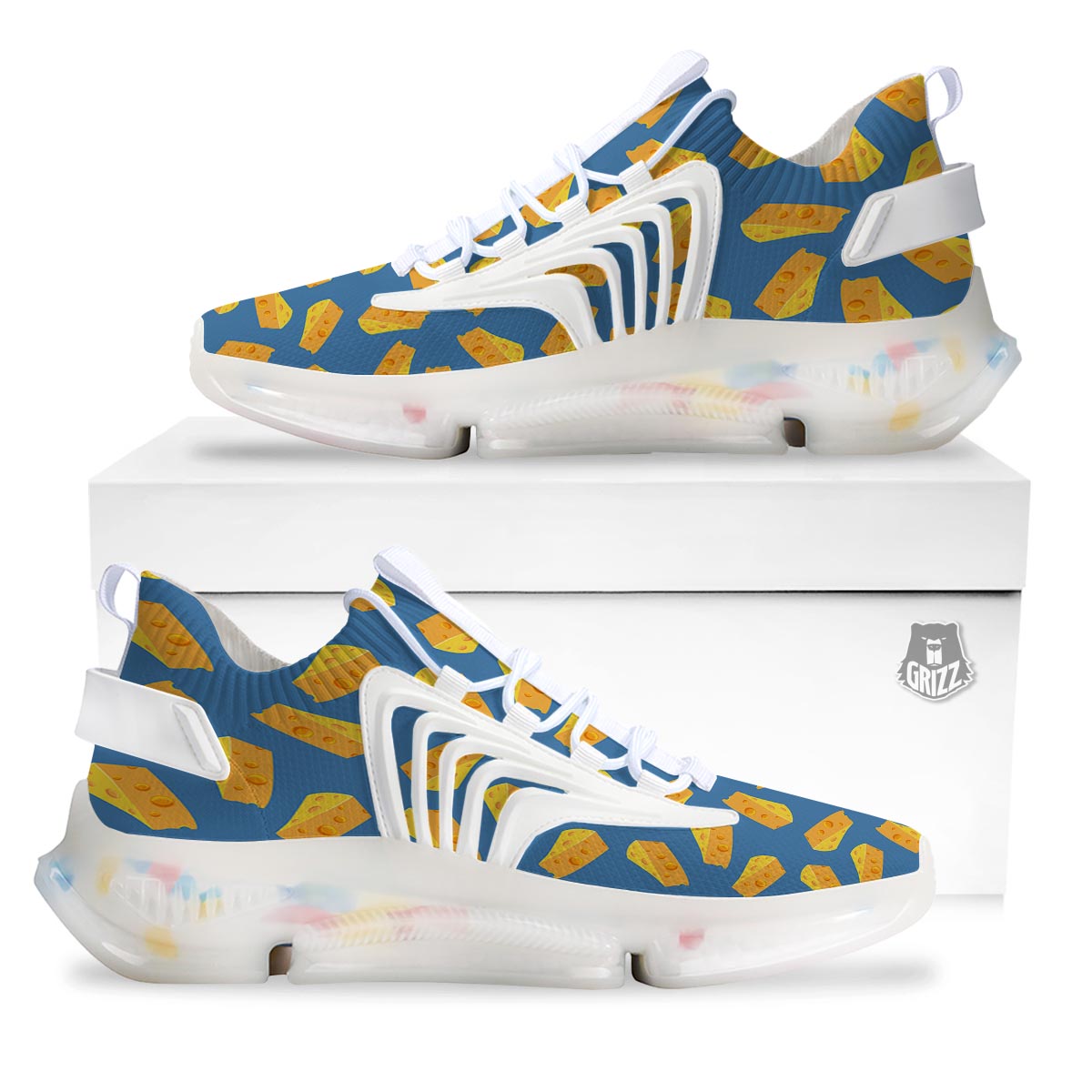 Cheese Slice Print Pattern White Gym Shoes-grizzshop