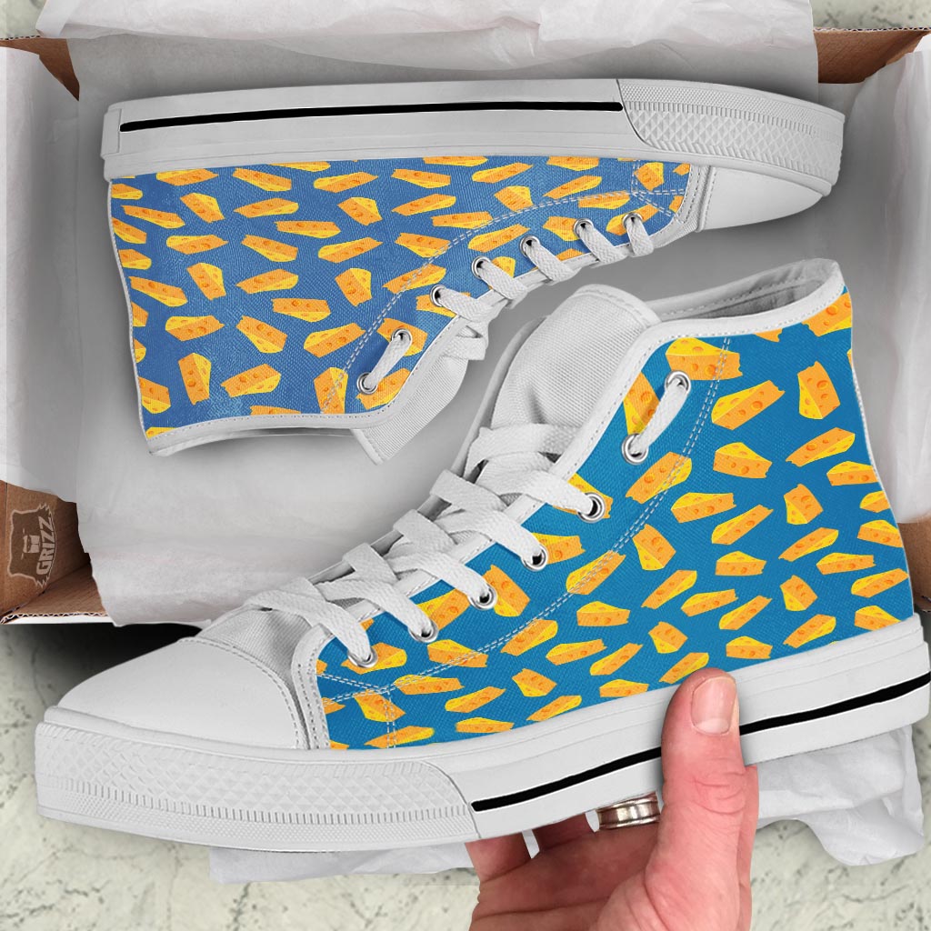 Cheese Slice Print Pattern White High Top Shoes-grizzshop