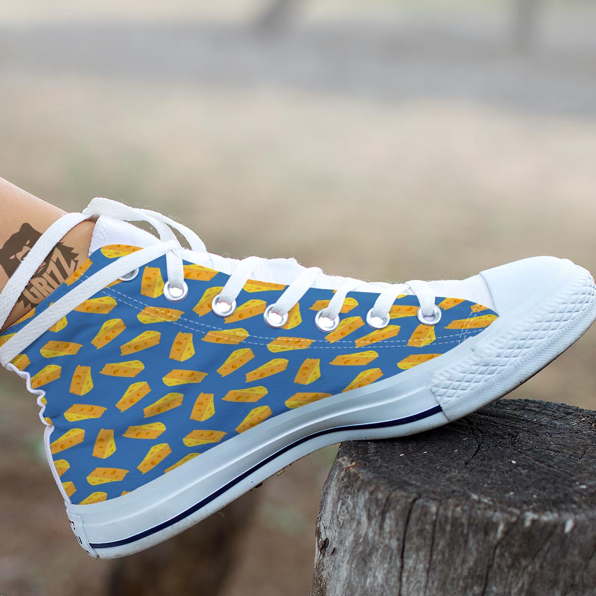 Cheese Slice Print Pattern White High Top Shoes-grizzshop