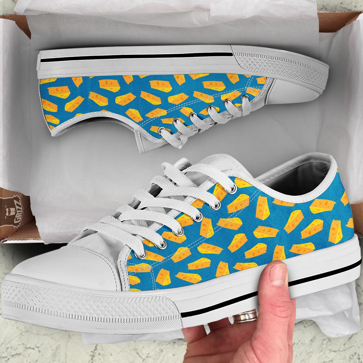 Cheese Slice Print Pattern White Low Top Shoes-grizzshop