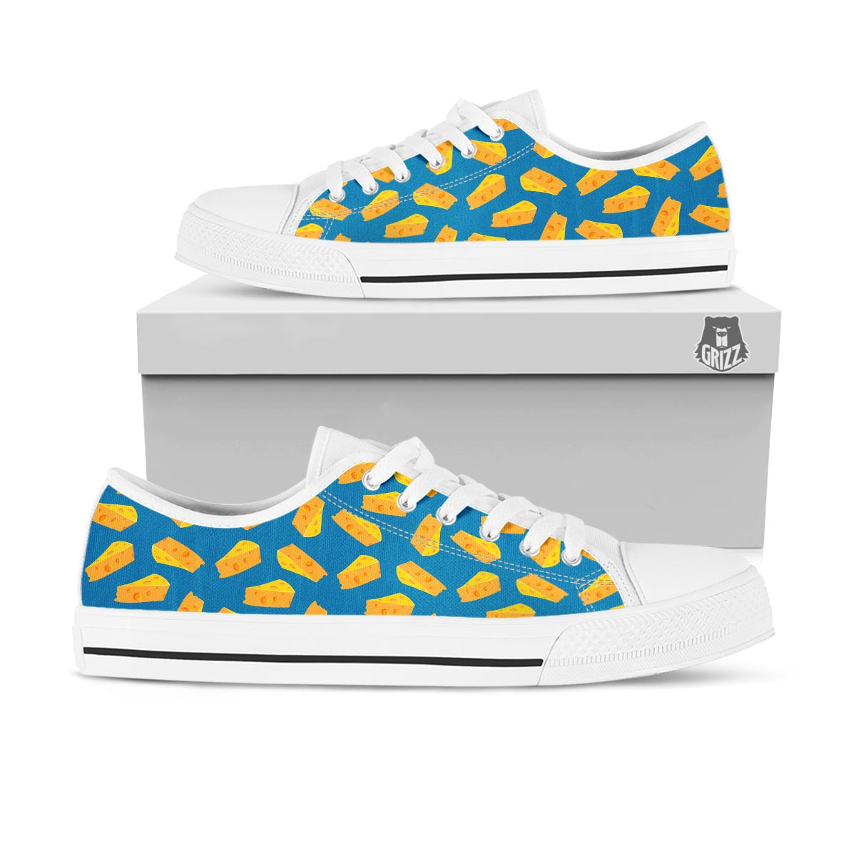 Cheese Slice Print Pattern White Low Top Shoes-grizzshop