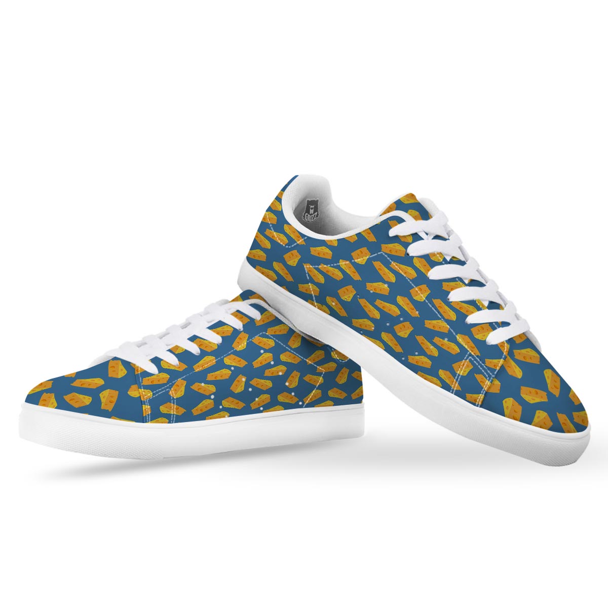 Cheese Slice Print Pattern White Low Top Sneakers-grizzshop