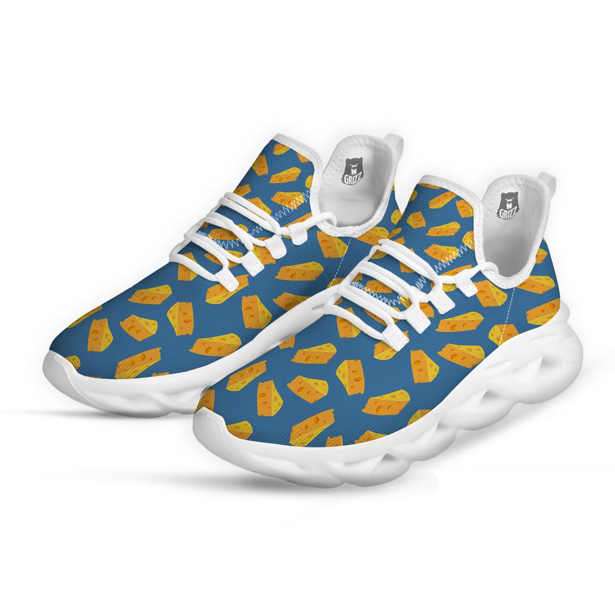 Cheese Slice Print Pattern White Running Shoes-grizzshop