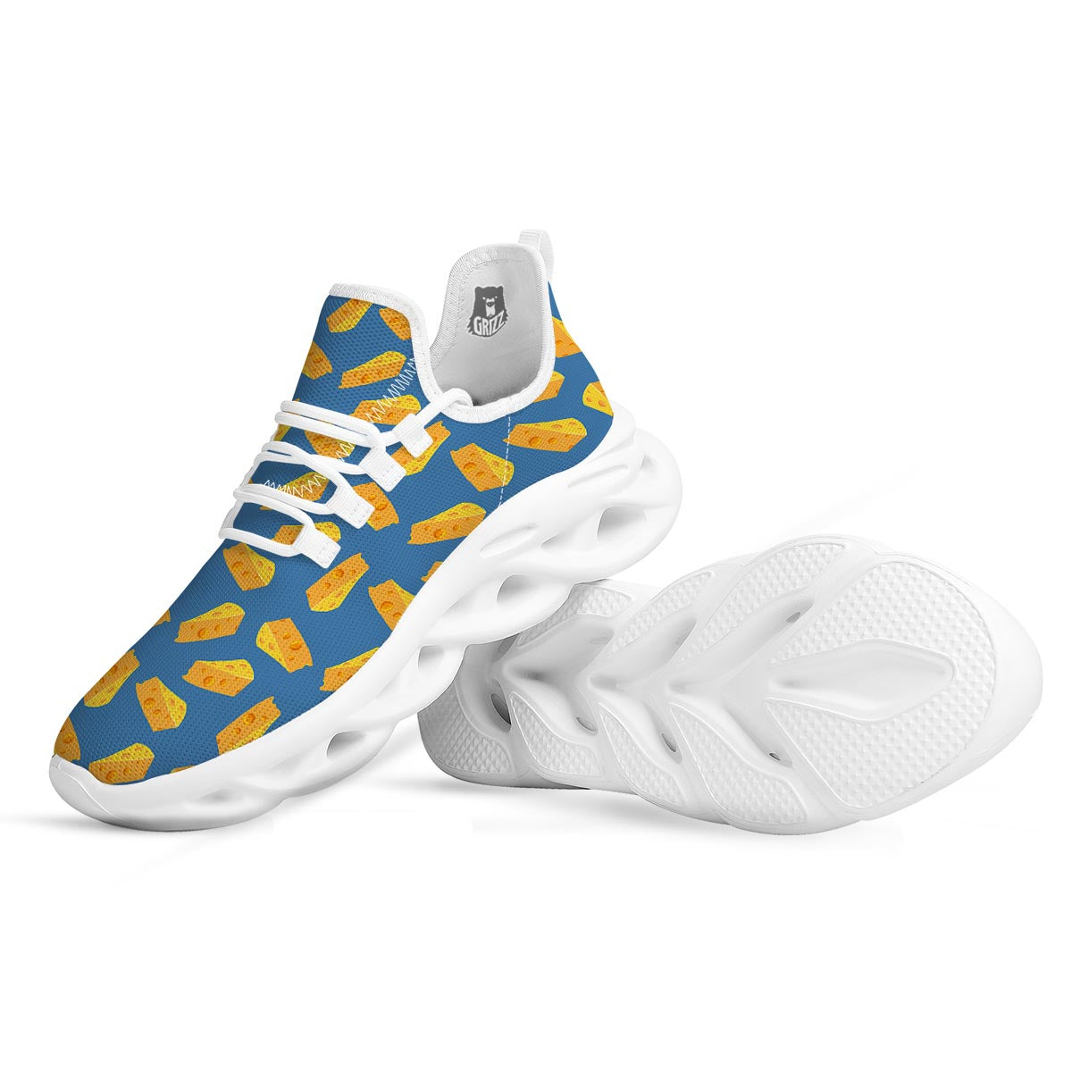 Cheese Slice Print Pattern White Running Shoes-grizzshop