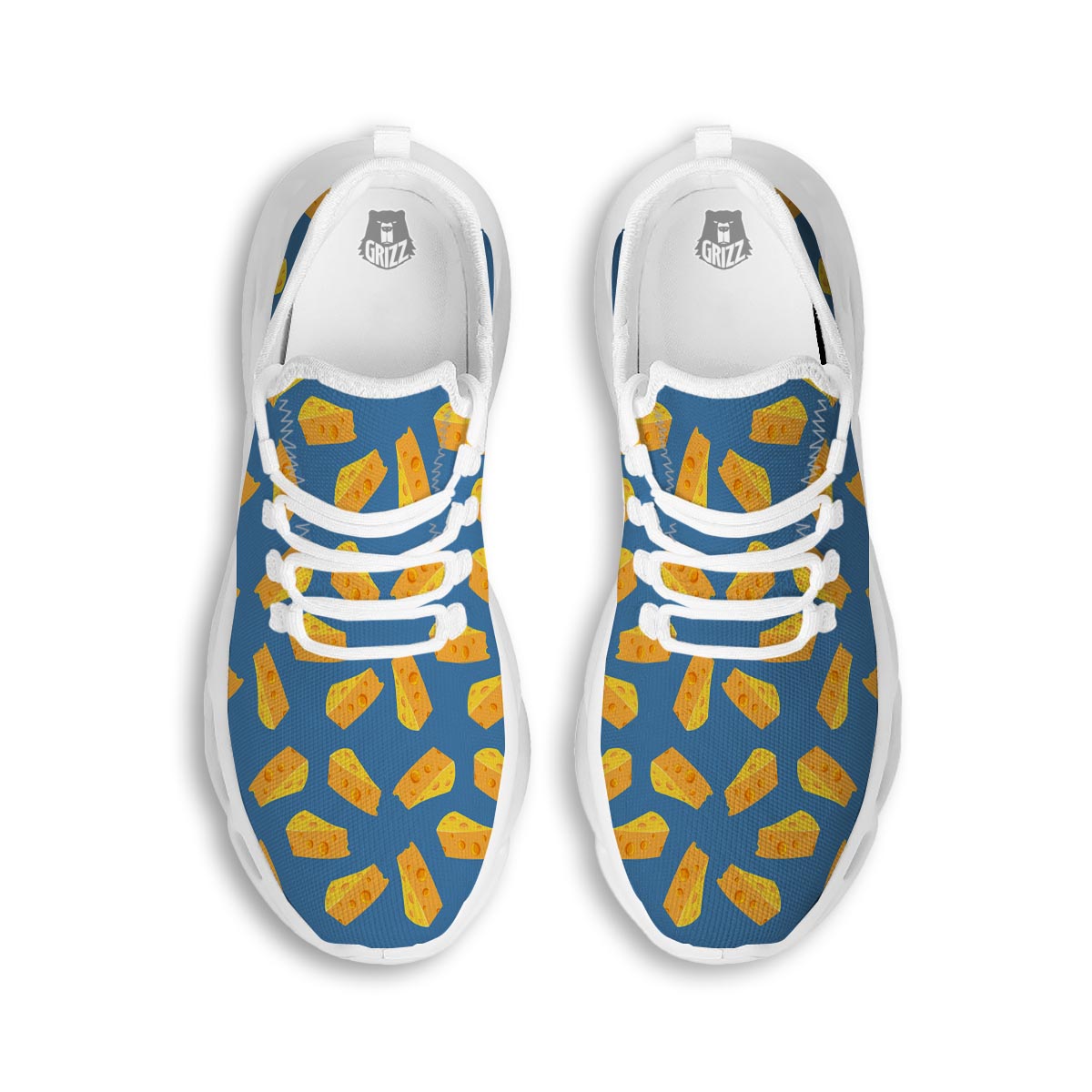 Cheese Slice Print Pattern White Running Shoes-grizzshop