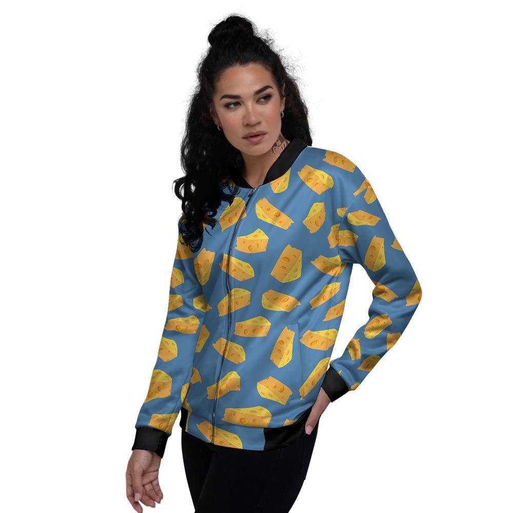 Cheese Slice Print Pattern Women's Bomber Jacket-grizzshop
