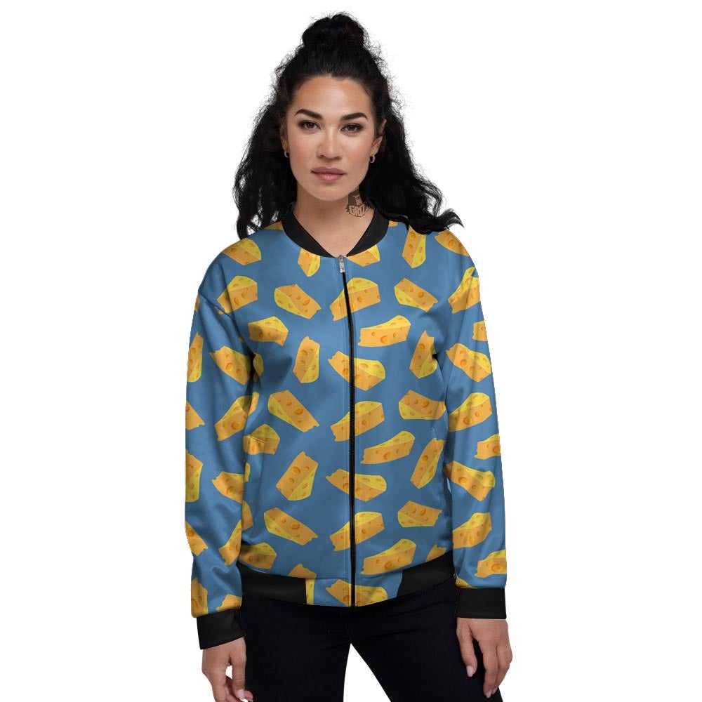 Cheese Slice Print Pattern Women's Bomber Jacket-grizzshop