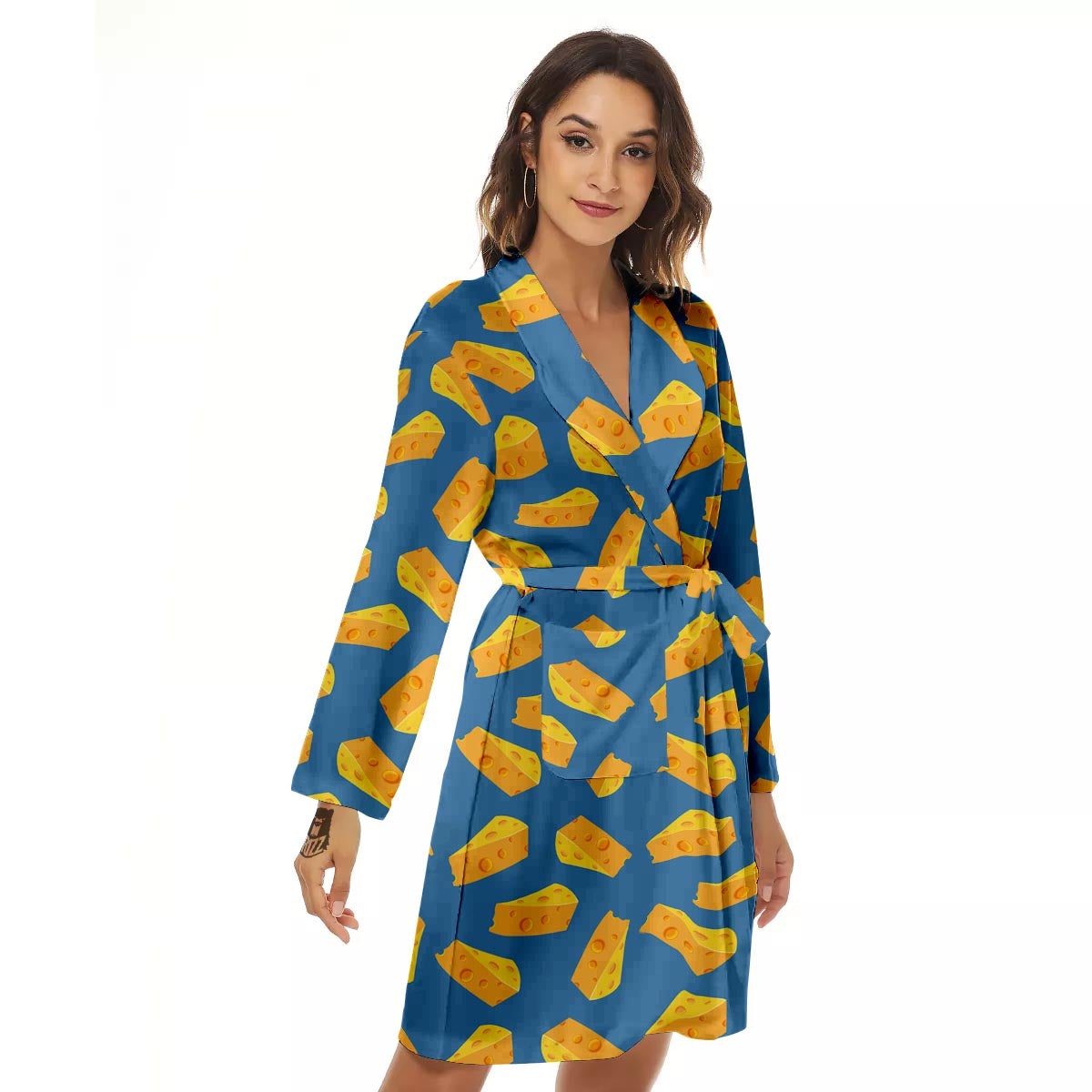 Cheese Slice Print Pattern Women's Robe-grizzshop