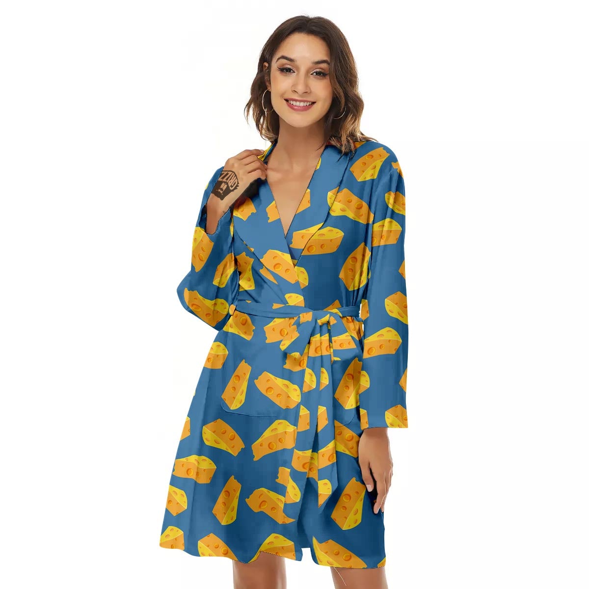 Cheese Slice Print Pattern Women's Robe-grizzshop