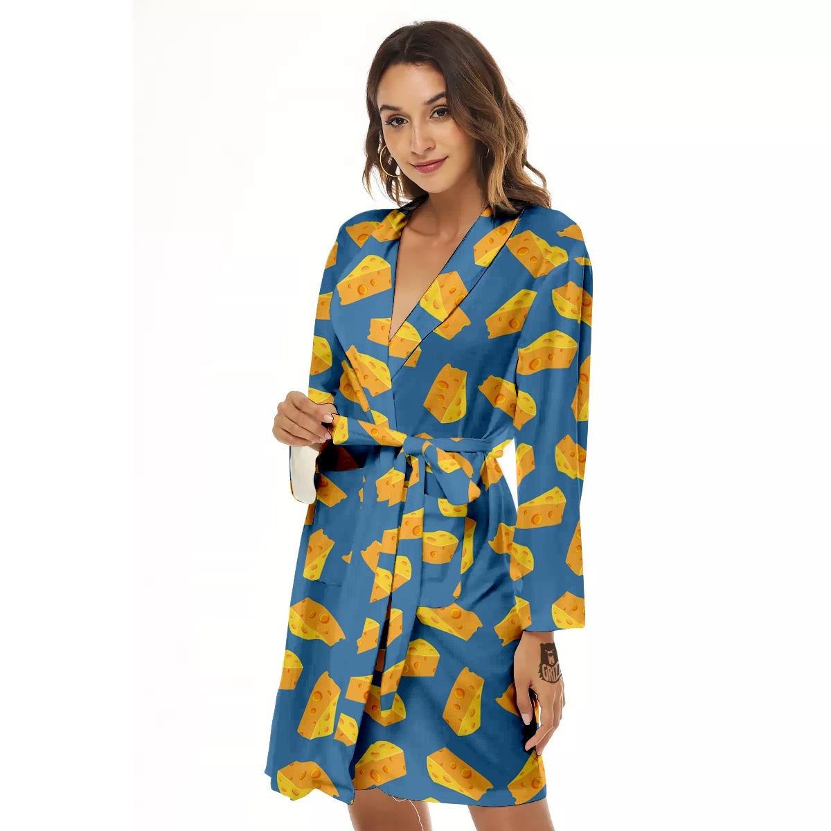 Cheese Slice Print Pattern Women's Robe-grizzshop