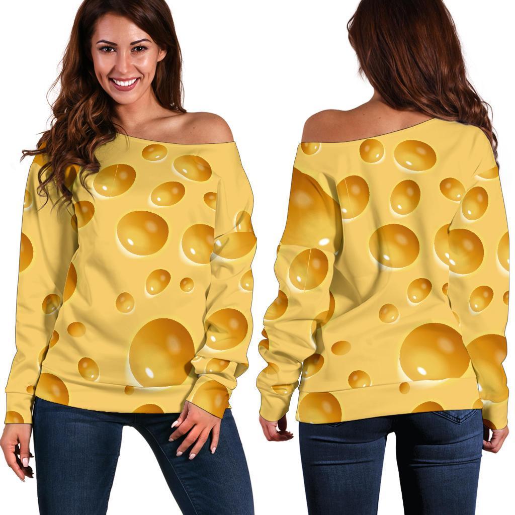 Cheese Surface Pattern Print Women Off Shoulder Sweatshirt-grizzshop