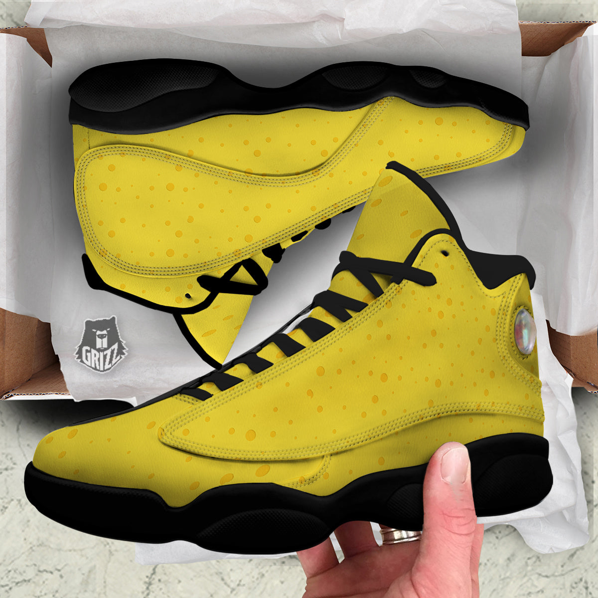 Cheese Yellow Print Pattern Black Basketball Shoes-grizzshop