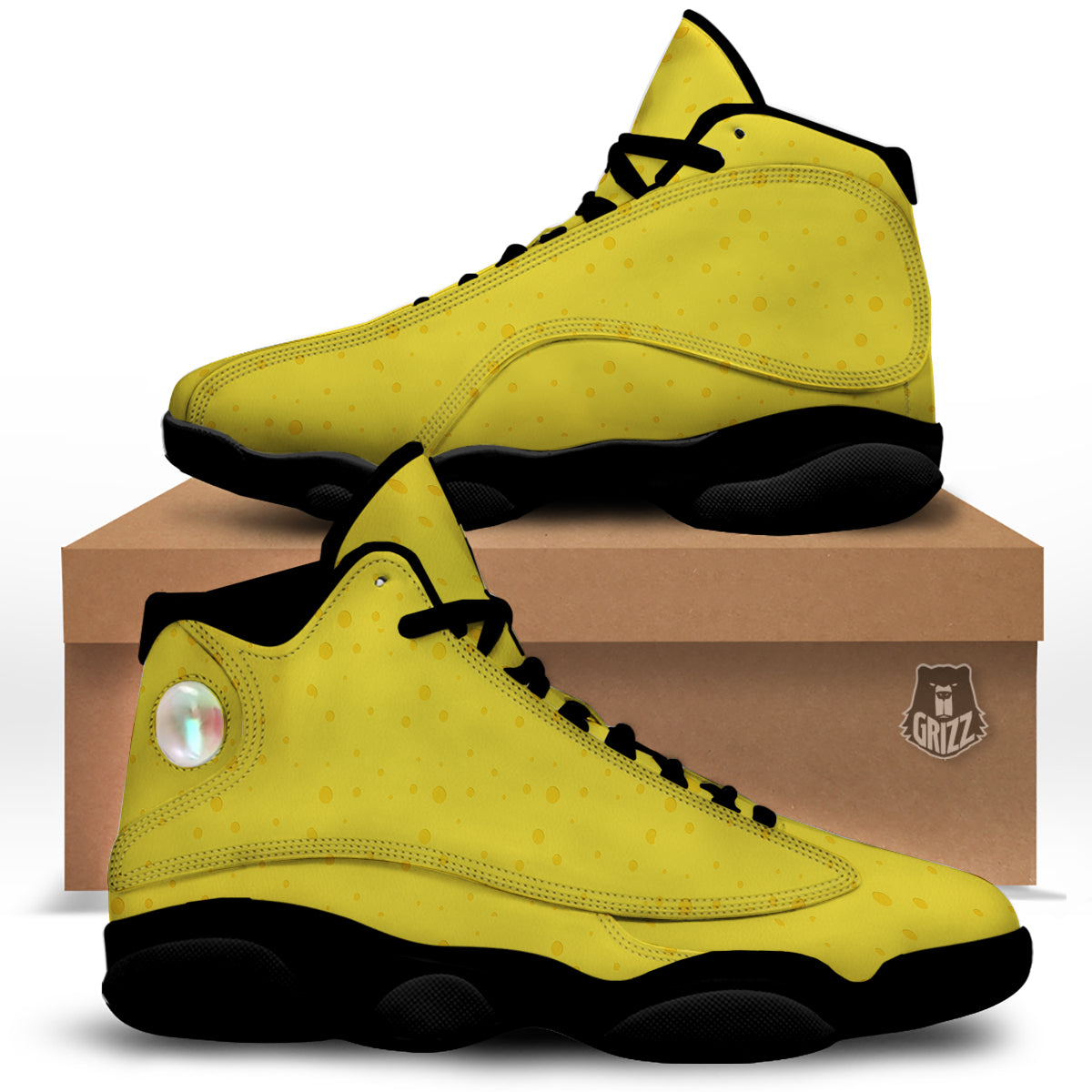 Cheese Yellow Print Pattern Black Basketball Shoes-grizzshop