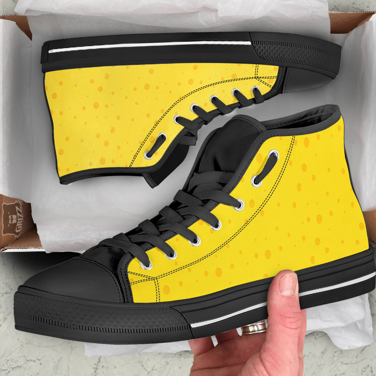 Cheese Yellow Print Pattern Black High Top Shoes-grizzshop