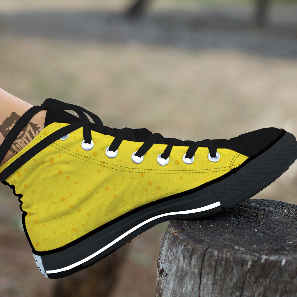 Cheese Yellow Print Pattern Black High Top Shoes-grizzshop