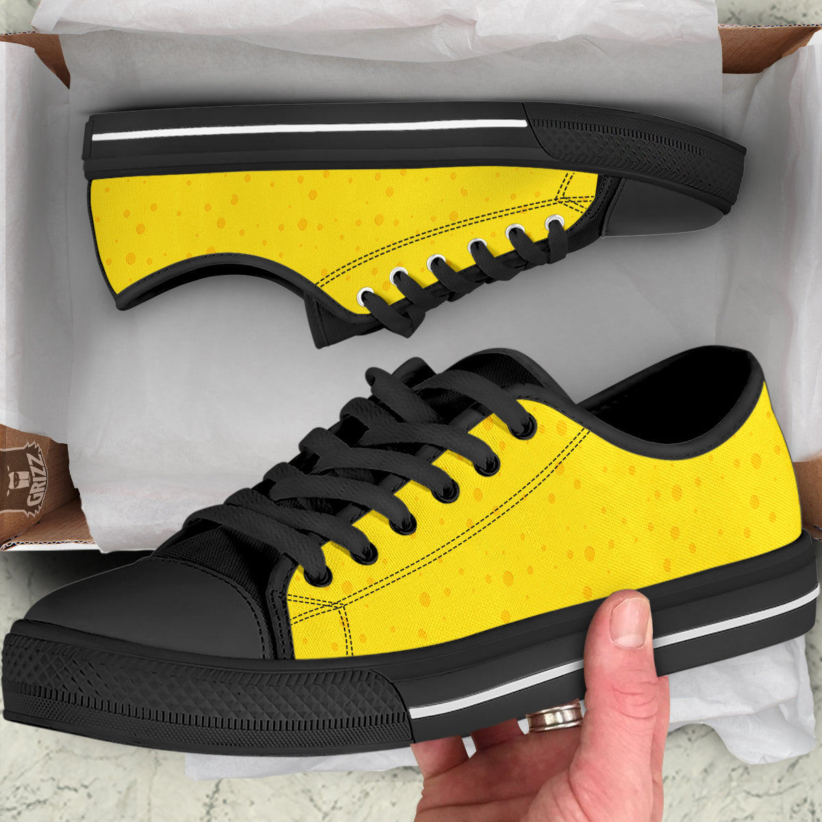 Cheese Yellow Print Pattern Black Low Top Shoes-grizzshop