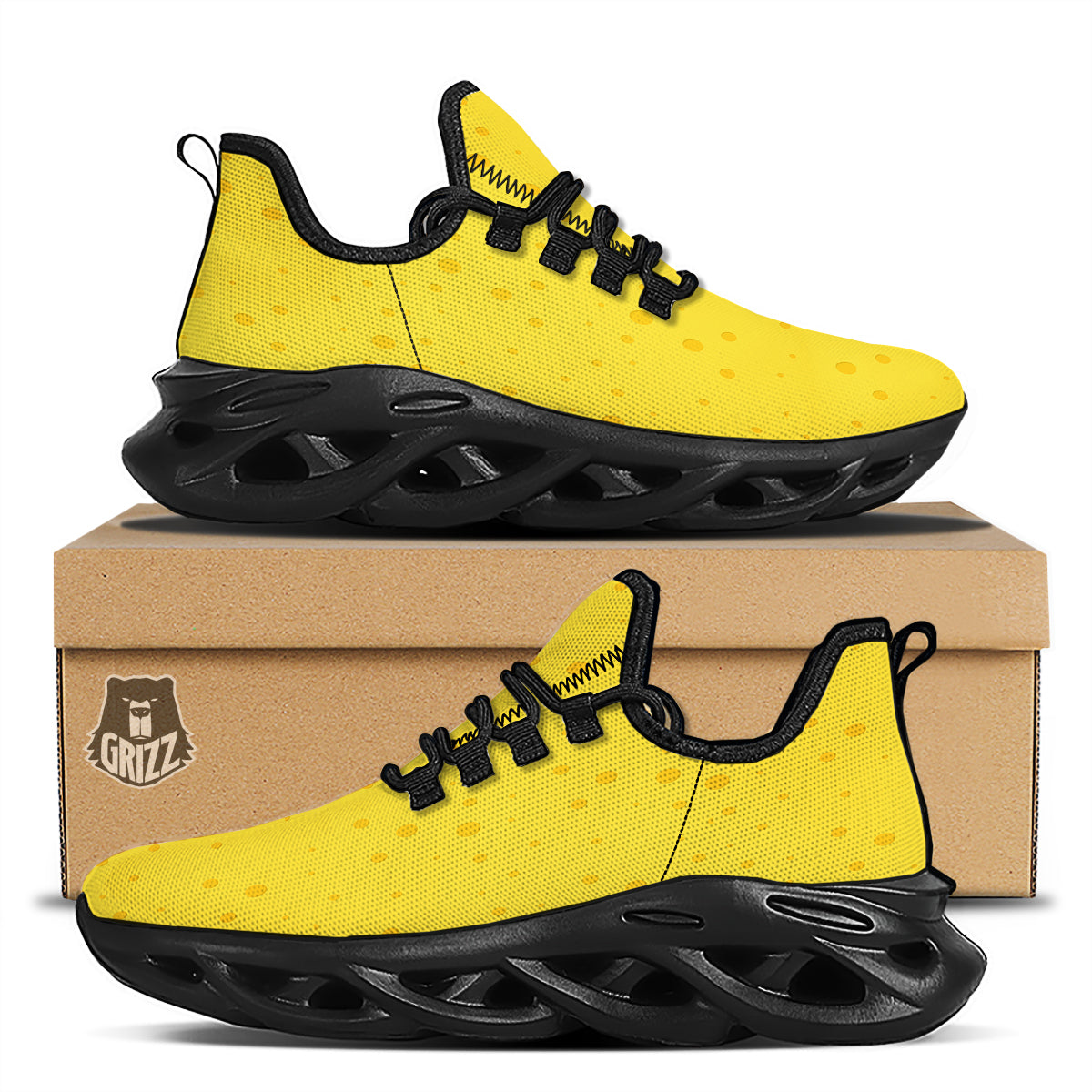 Cheese Yellow Print Pattern Black Running Shoes-grizzshop