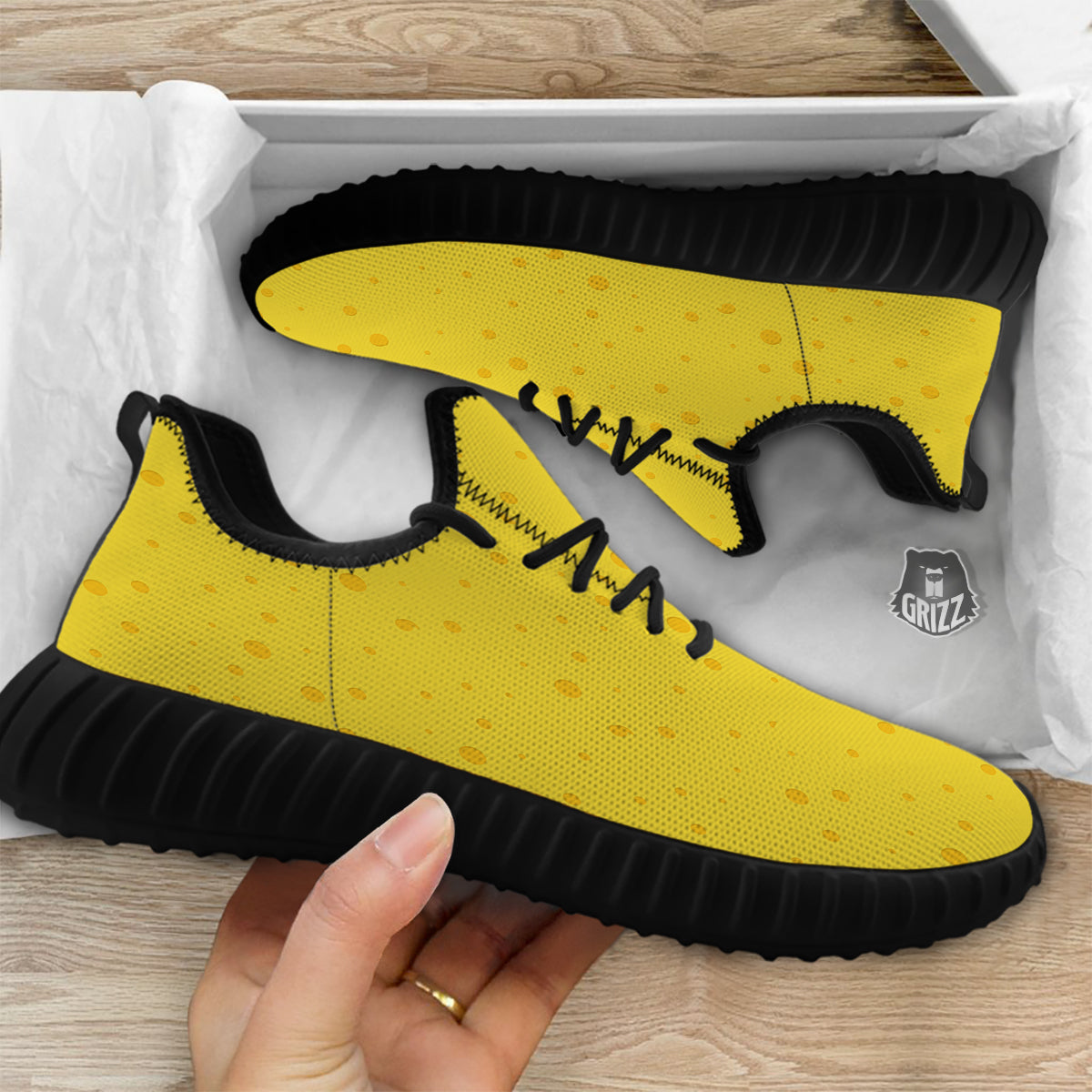 Cheese Yellow Print Pattern Black Walking Shoes-grizzshop