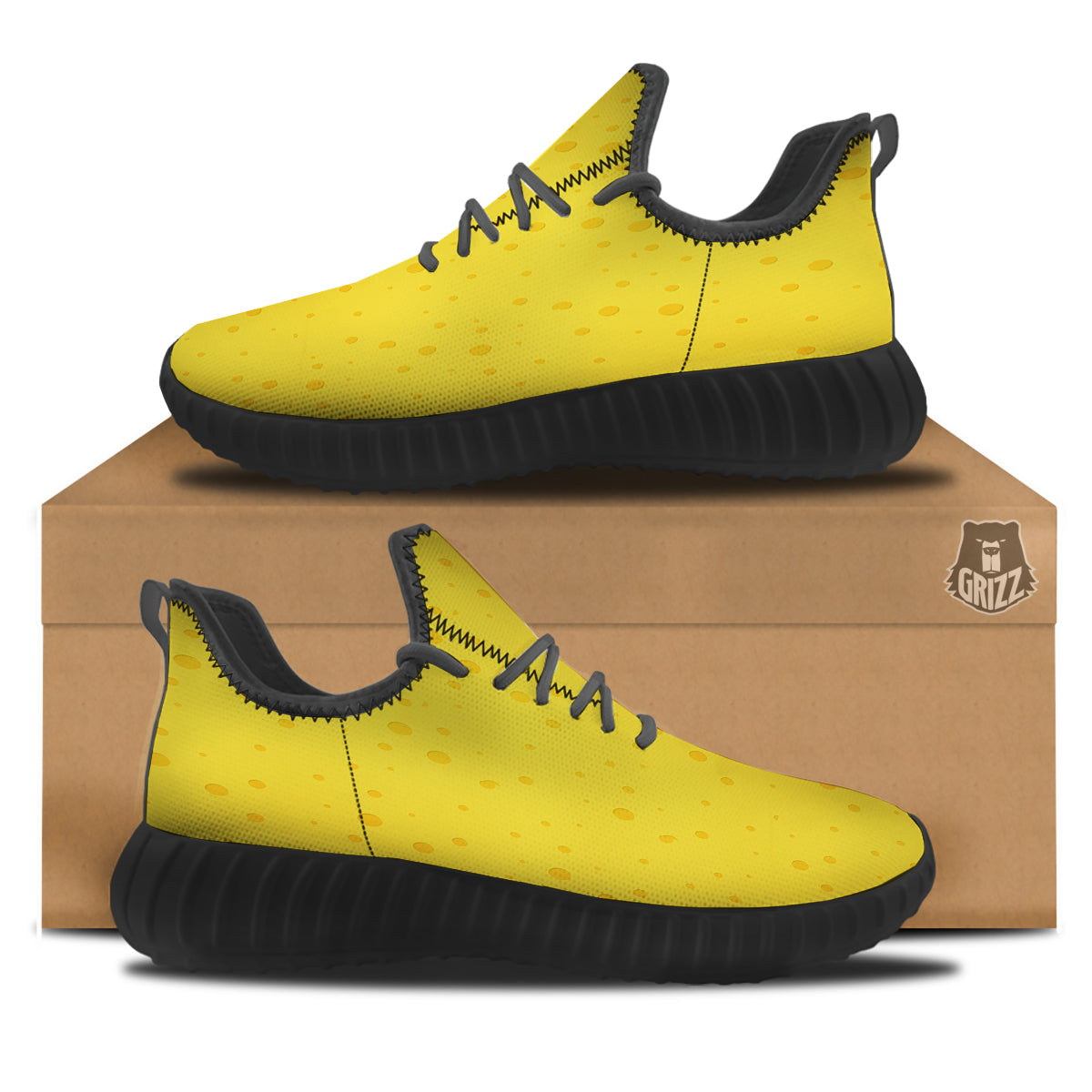 Cheese Yellow Print Pattern Black Walking Shoes-grizzshop