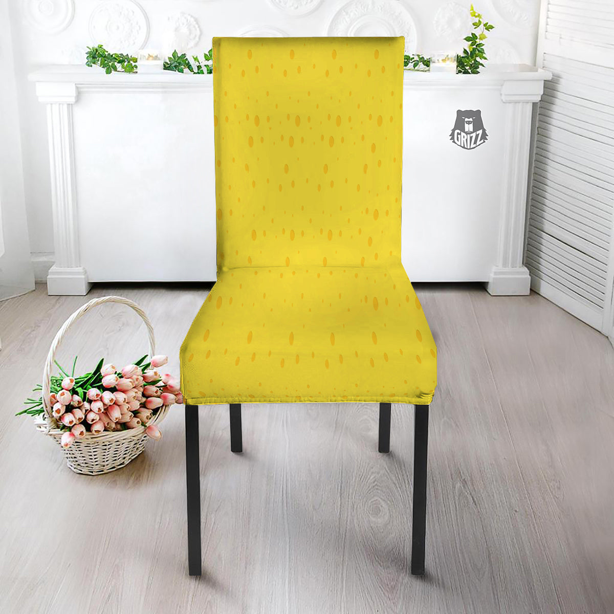 Cheese Yellow Print Pattern Dining Chair Slipcover-grizzshop