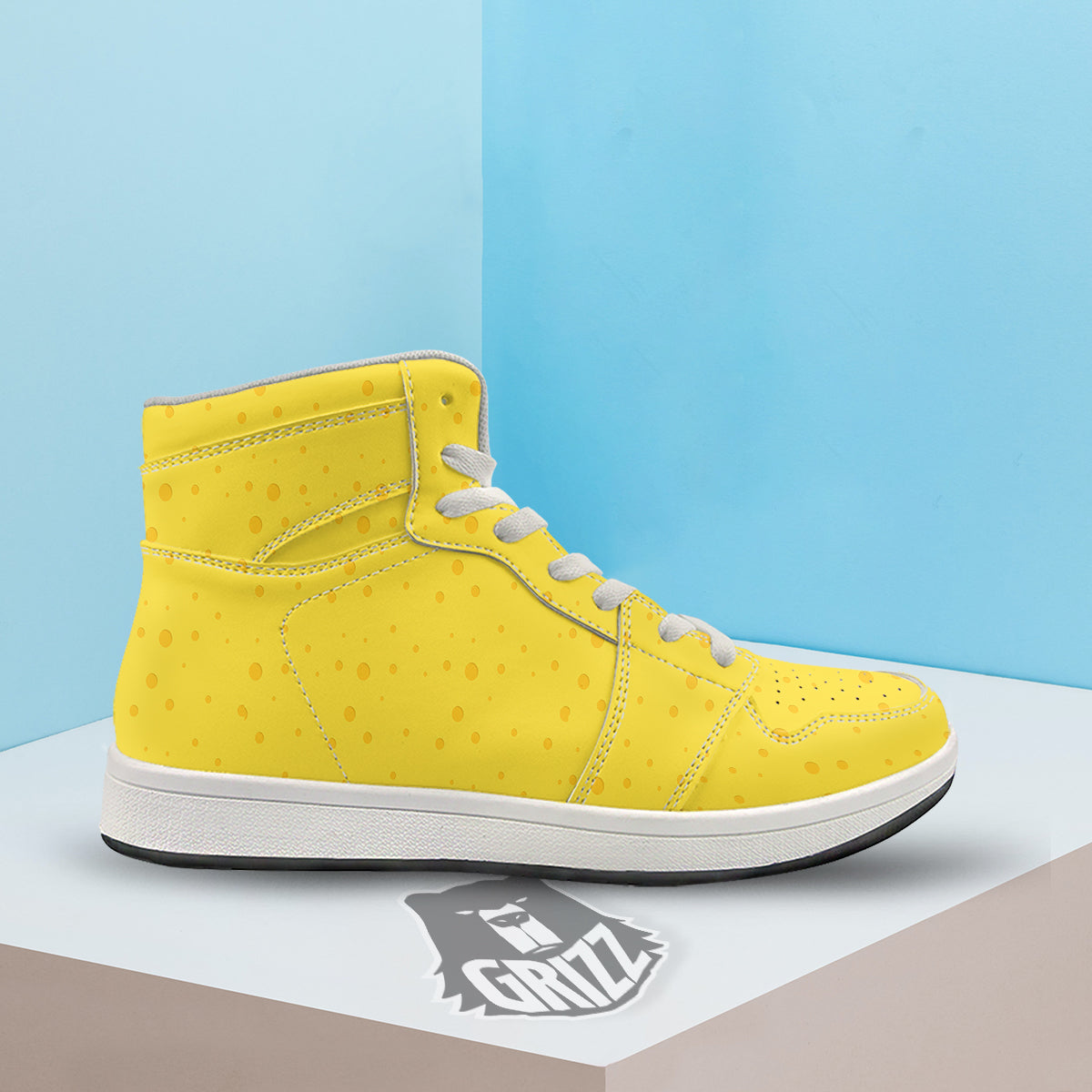Cheese Yellow Print Pattern High Top Sneakers-grizzshop