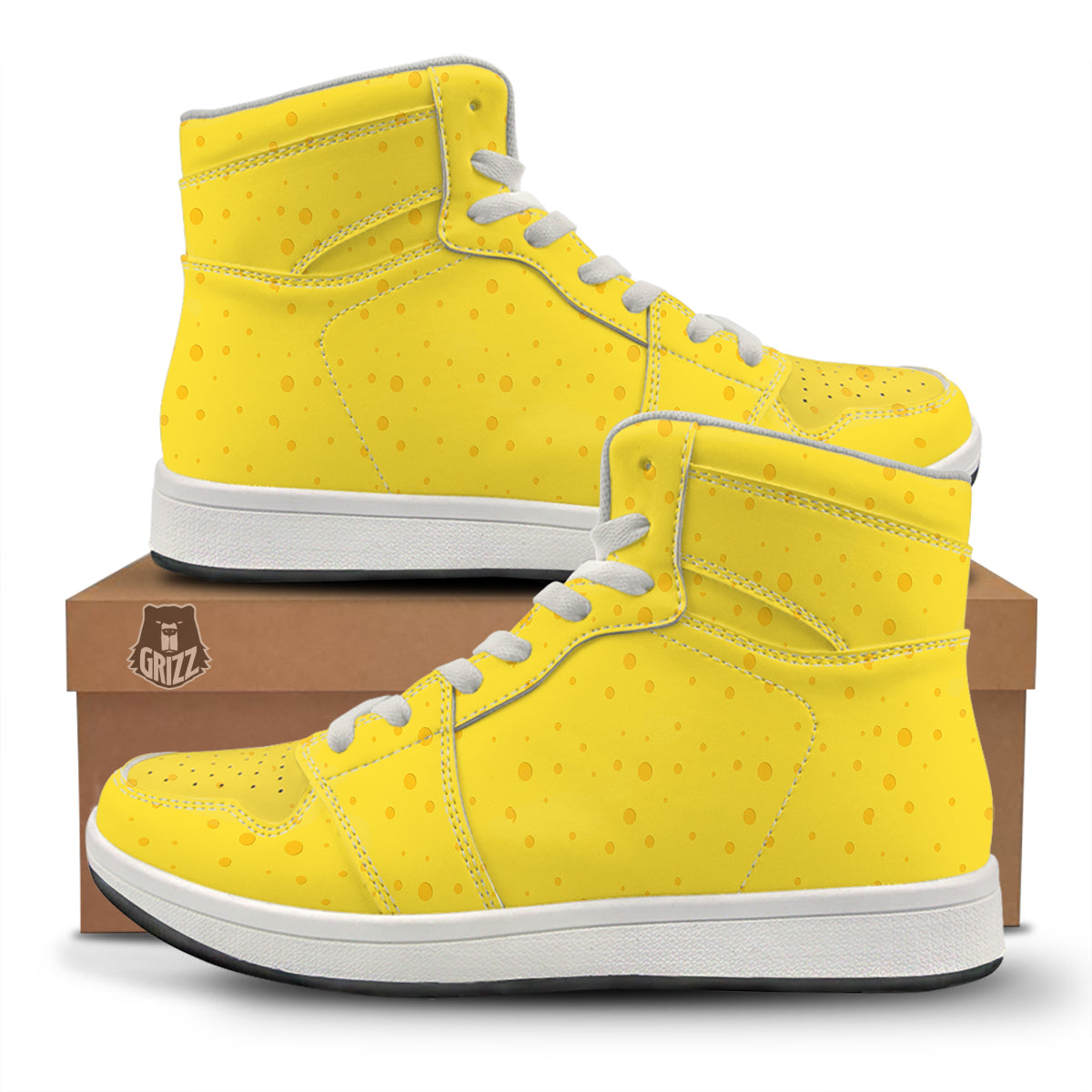 Cheese Yellow Print Pattern High Top Sneakers-grizzshop