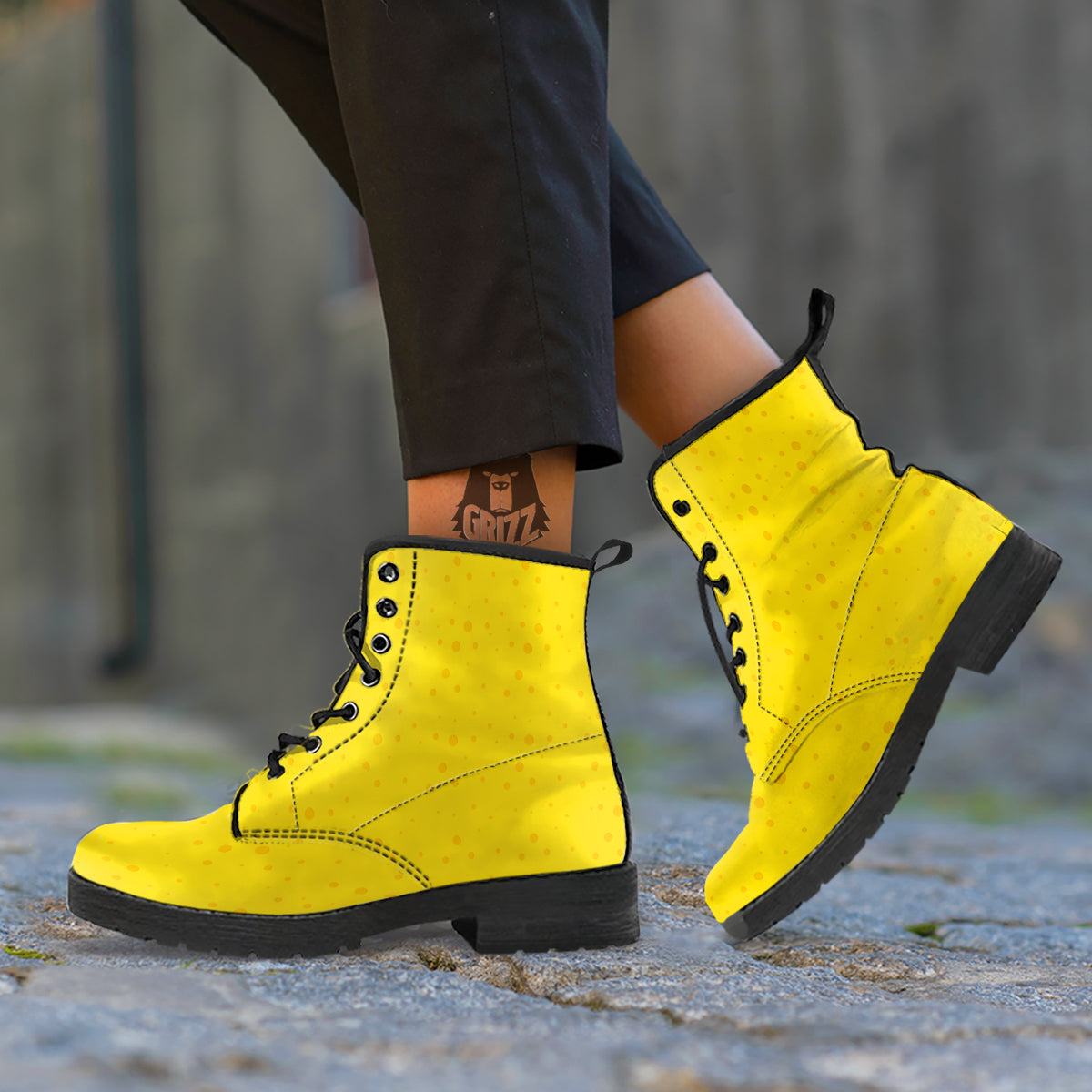Cheese Yellow Print Pattern Leather Boots-grizzshop