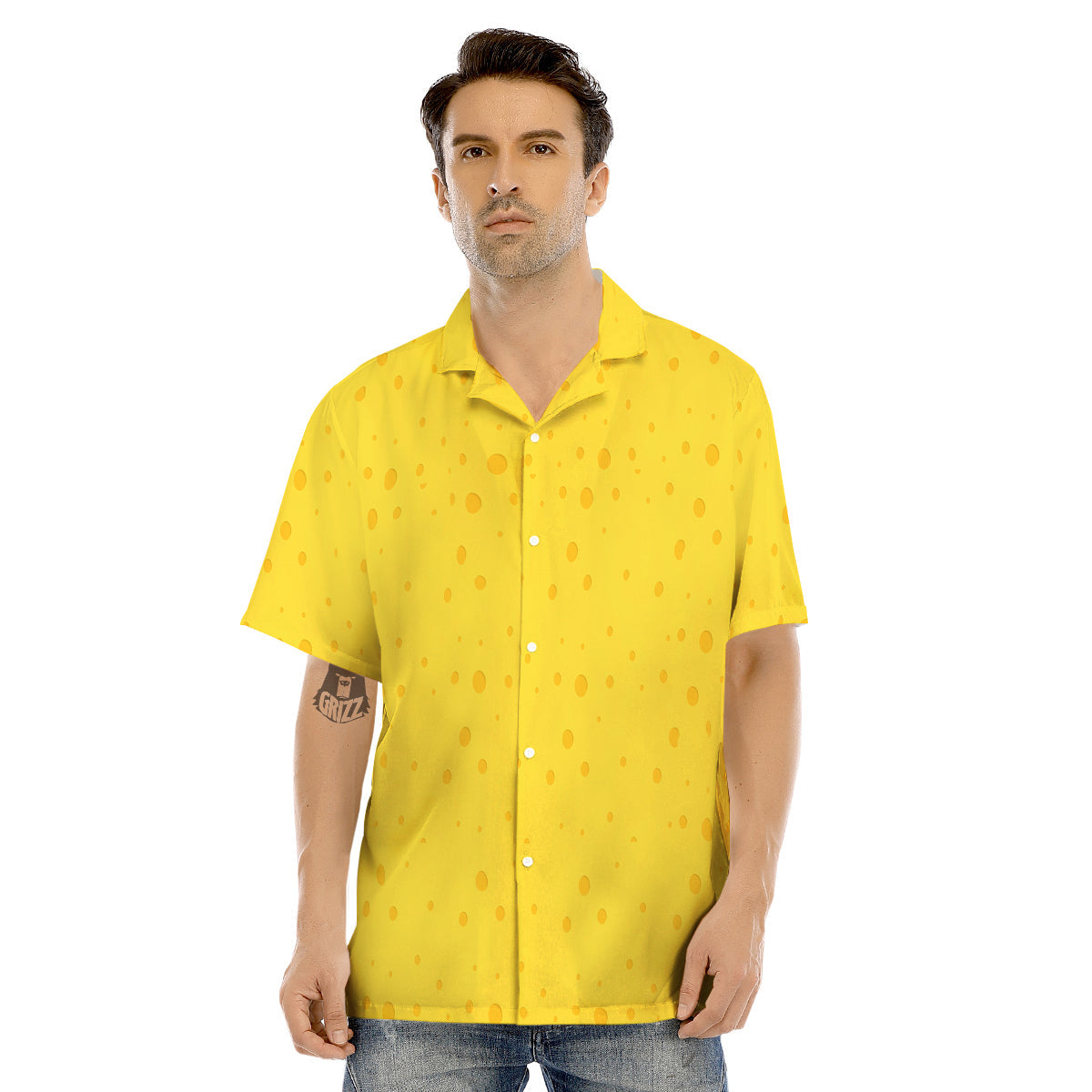 Cheese Yellow Print Pattern Men's Hawaiian Shirt-grizzshop
