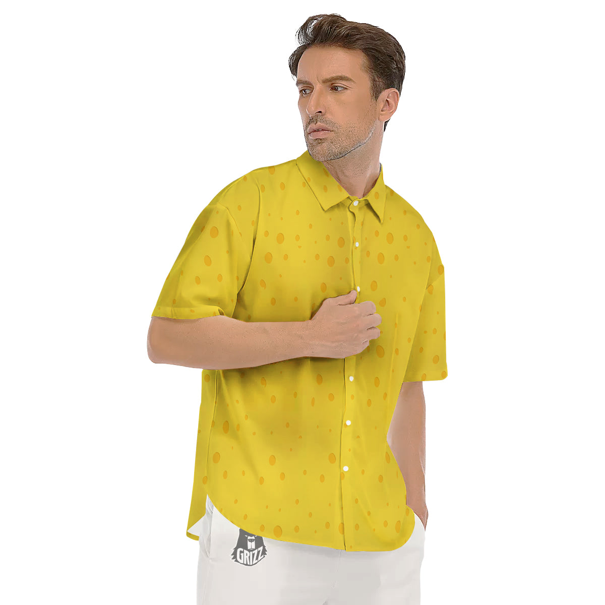 Cheese Yellow Print Pattern Men's Short Sleeve Shirts-grizzshop