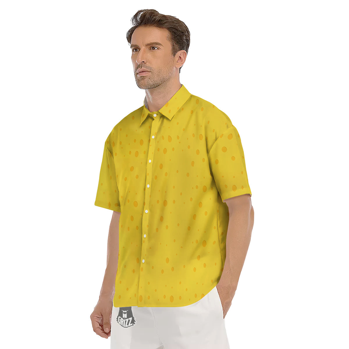 Cheese Yellow Print Pattern Men's Short Sleeve Shirts-grizzshop