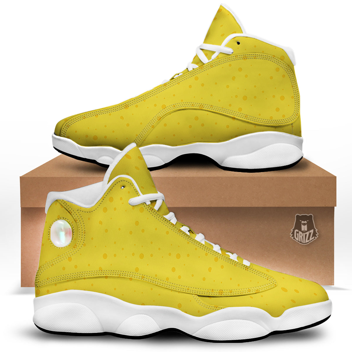 Cheese Yellow Print Pattern White Basketball Shoes-grizzshop