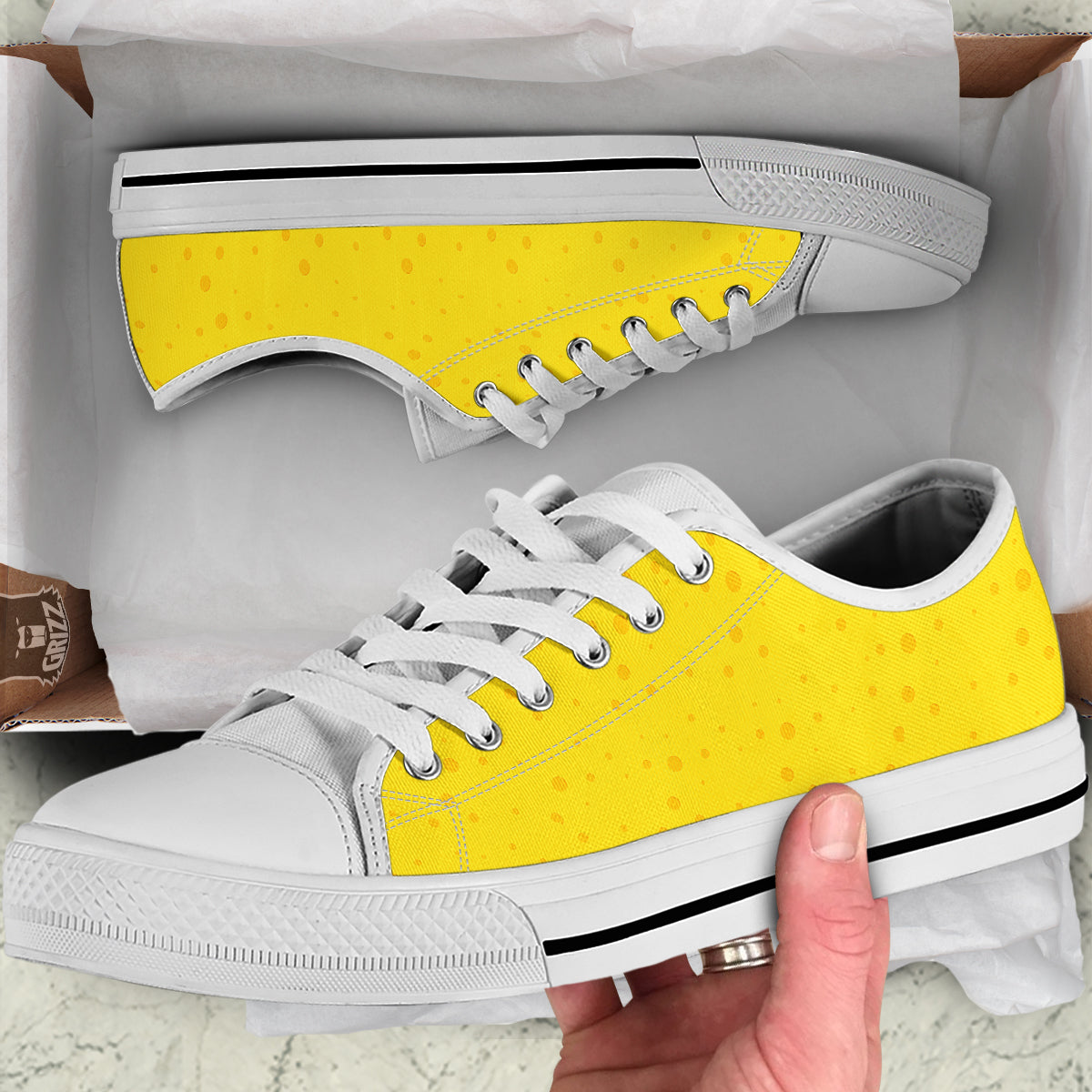 Cheese Yellow Print Pattern White Low Top Shoes-grizzshop